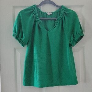 Casual Pullover Green with Gathered Sleeves